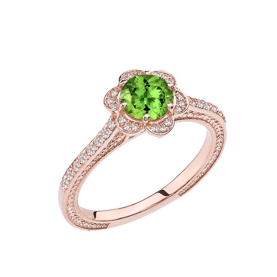 Peridot and Diamond Rose Gold Engagement/Proposal Ring