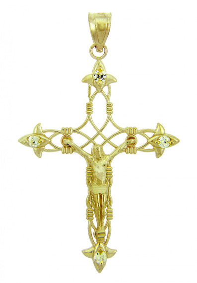 Yellow Gold Crucifix Pendant - The Fleur-de-Lis Crucifix