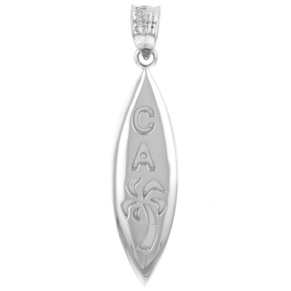 Sterling Silver California Palm Tree Surfboard  Pendant Necklace