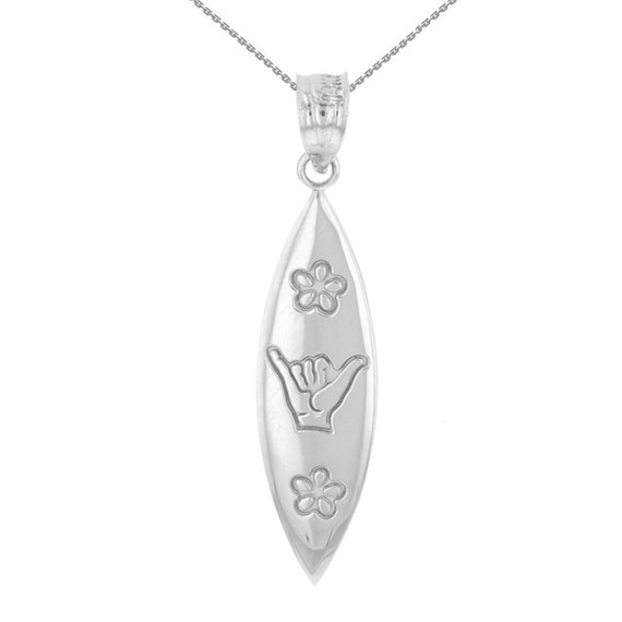 Sterling Silver Shaka Hawaiian Hand Sign Pendant Necklace