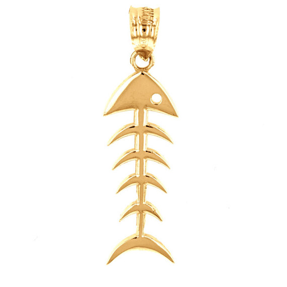 Gold Fish Bone Skeleton Pendant Necklace(Available In Yellow/Rose/White Gold)