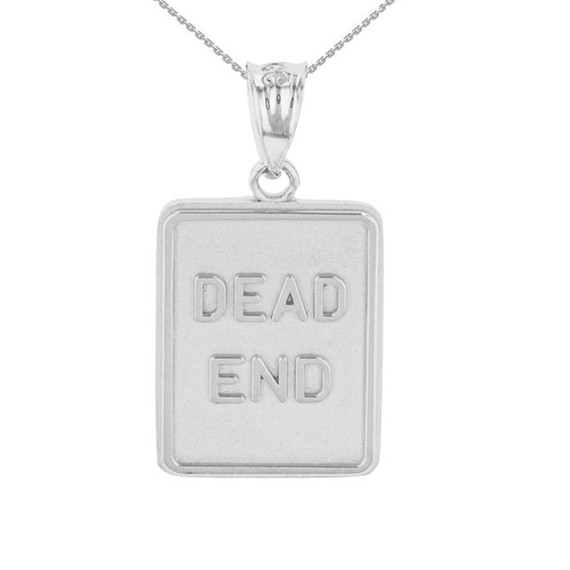 Sterling Silver Dead End Traffic Sign Pendant Necklace