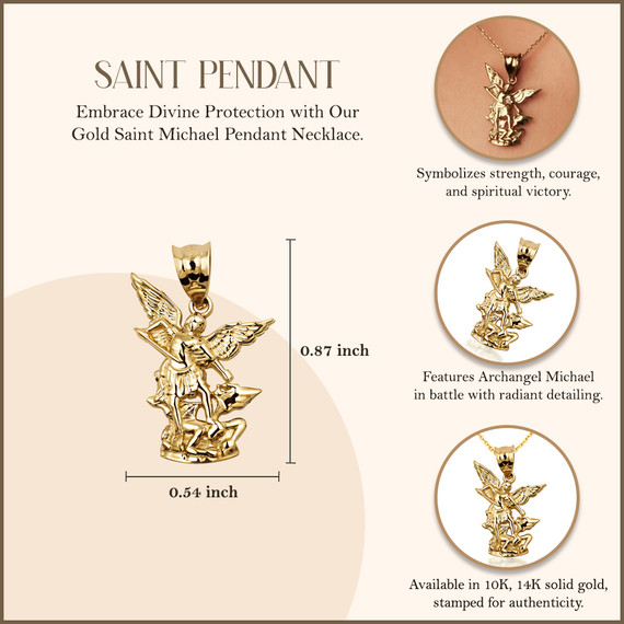 Gold Saint Michael Pendant Necklace (Available in Yellow Gold, Rose Gold, White Gold)