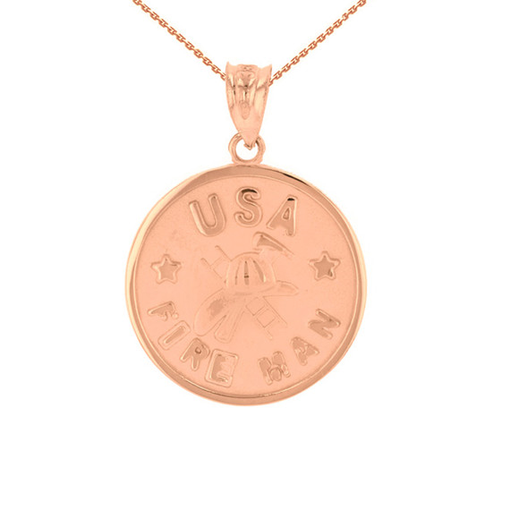 Rose Gold USA Firefighter Medallion Pendant Necklace