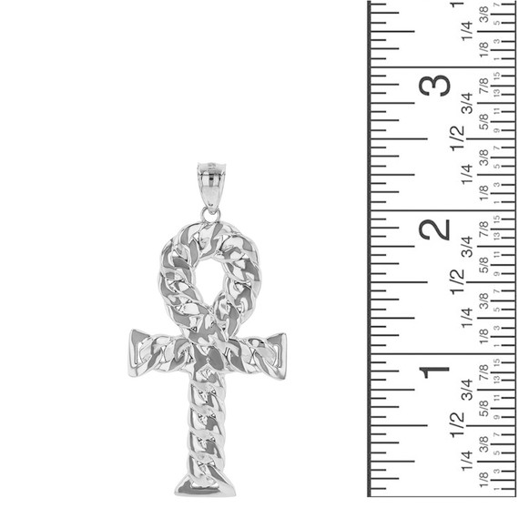 Sterling Silver Textured Ankh Egyptian Cross Pendant Necklace