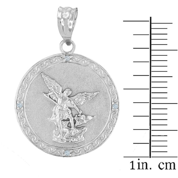 Sterling Silver St Michael Archangel CZ Pendant Necklace ( 1.14" )