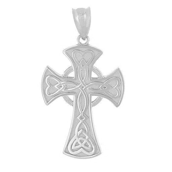 Sterling Silver Celtic Knot Halo Cross Woven Hearts Pendant Necklace