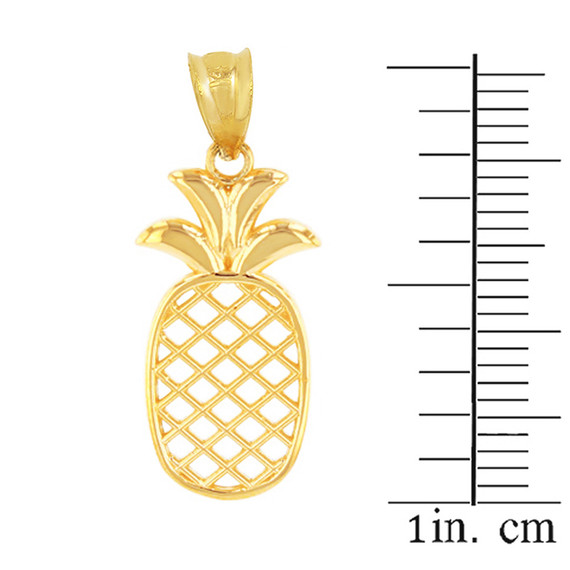 14K Solid Yellow Gold Pineapple Pendant Earring Set