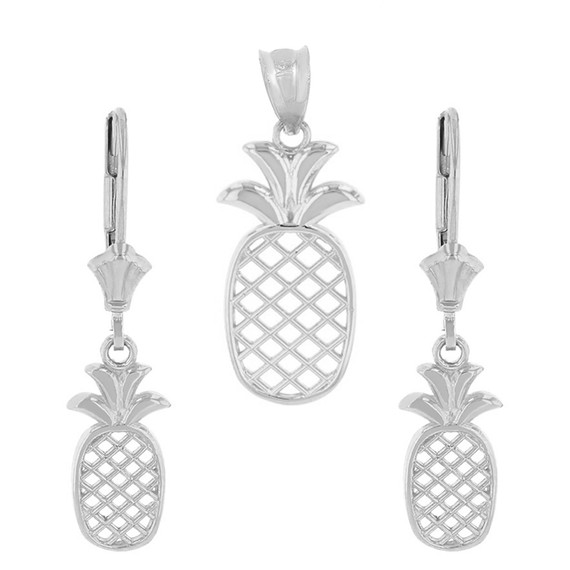 Sterling Silver Pineapple Pendant Earring Set