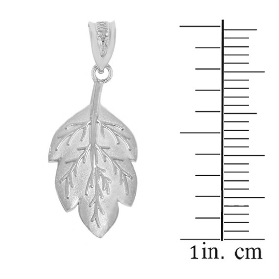 Sterling Silver Matte Detailed Textured Leaf Pendant Necklace