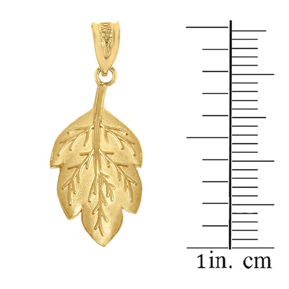 14K Solid Gold Matte Detailed Textured Leaf Pendant Earring Set(Available In Yellow/Rose/White Gold)