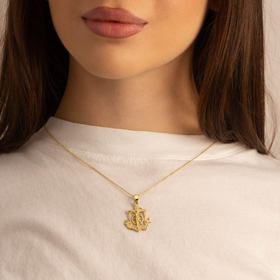 Gold Mariners Anchor Crucifix Pendant Necklace (Available In Yellow/Rose/White Gold)