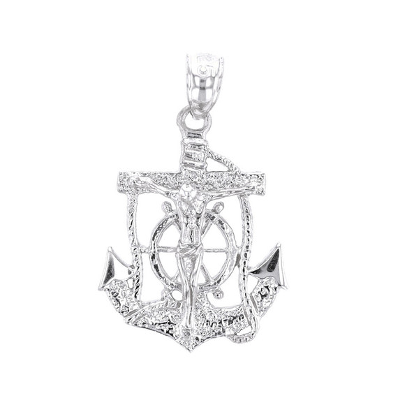 Sterling Silver Mariners Anchor Crucifix Pendant Necklace