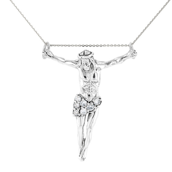 White Gold Jesus Christ Crucifix Pendant Necklace