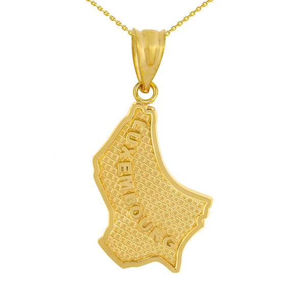 Solid Yellow Gold Country of Luxembourg  Geography Pendant Necklace