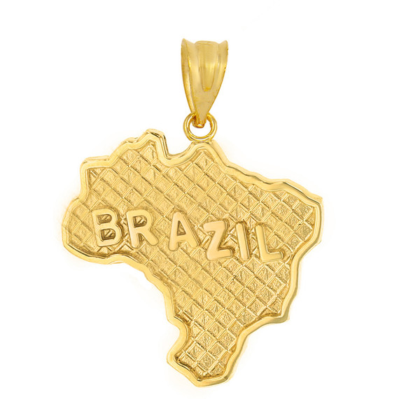 Solid Yellow Gold Country of Brazil Geography Pendant Necklace