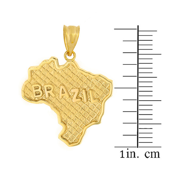 Solid Yellow Gold Country of Brazil Geography Pendant Necklace
