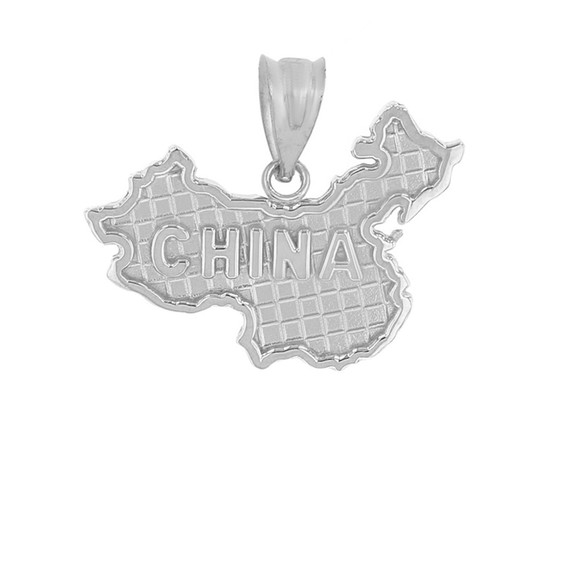 Solid White Gold Country of China Geography Pendant Necklace