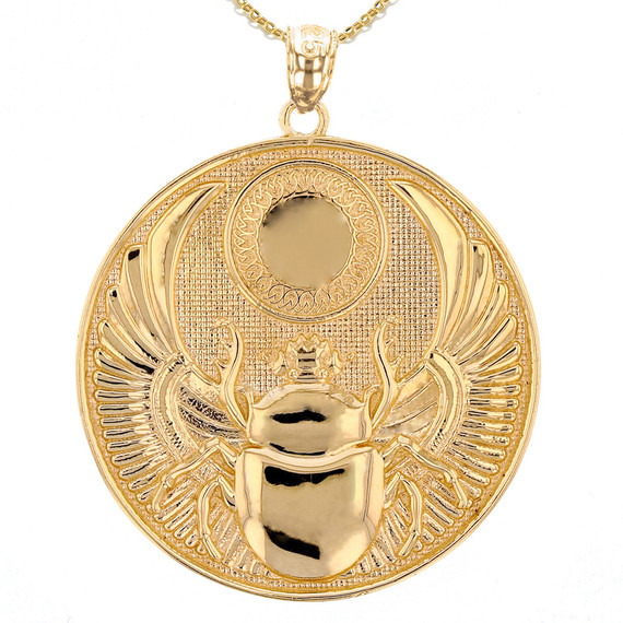Yellow Gold Ancient Egyptian Scarab Beetle Pendant Necklace