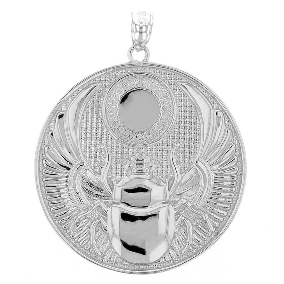 White Gold Ancient Egyptian Scarab Beetle Pendant Necklace