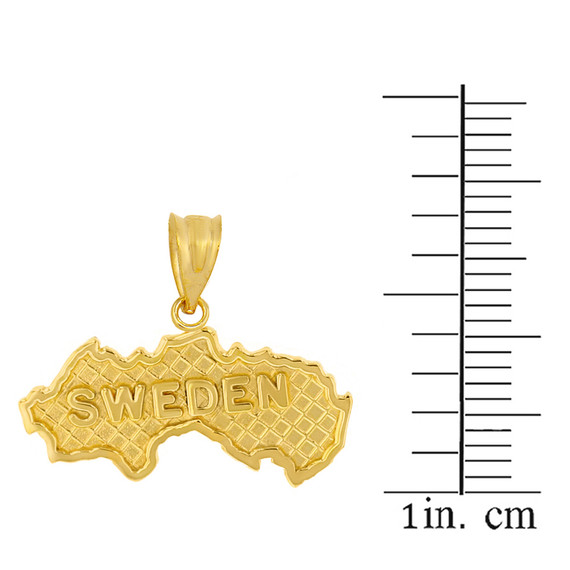Solid Yellow Gold Country of Sweden Geography Pendant Necklace