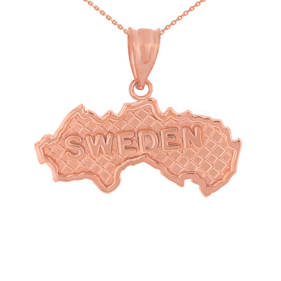 Solid Rose Gold Country of Sweden Geography Pendant Necklace