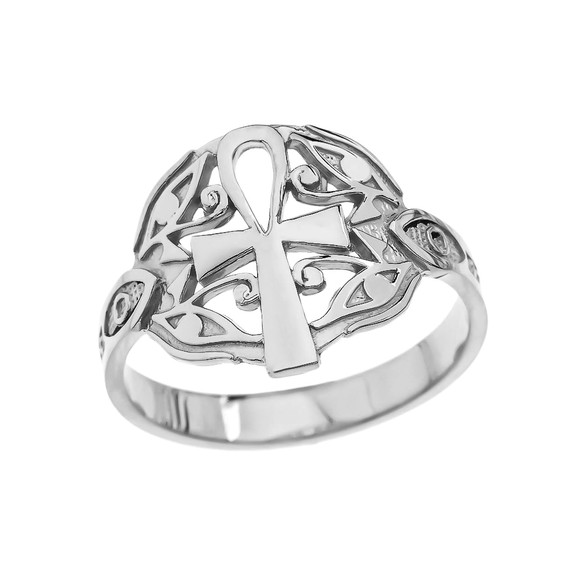 Egyptian Ankh Cross with Eye of Horus Sterling Silver Ring