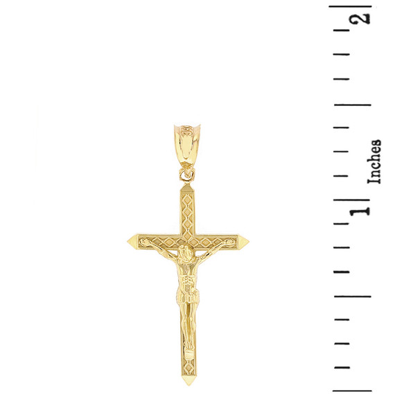 Solid Yellow Gold Passion Cross Crucifix Pendant Necklace 1.40" (35 mm)