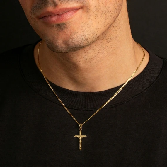 Solid Gold Passion Cross Crucifix Pendant Necklace 1.23" ( 31 mm )(Available in Yellow/Rose/White And Two Tone Gold)