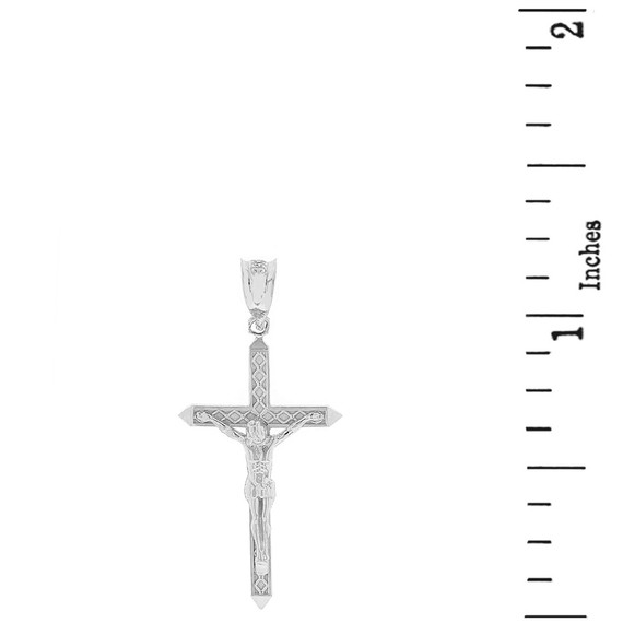 Solid White Gold Passion Cross Crucifix Pendant Necklace 1.23" ( 31 mm )
