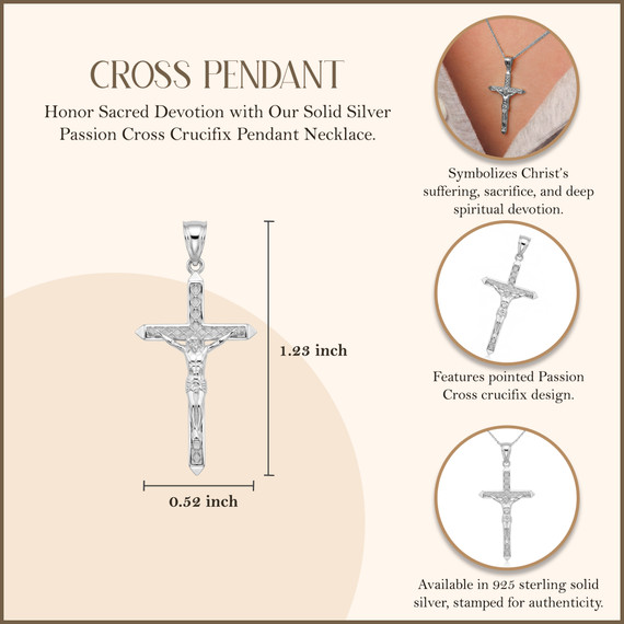 Sterling Silver Passion Cross Crucifix Pendant Necklace 1.23" ( 31 mm )