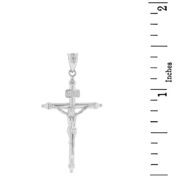 Sterling Silver  INRI Christ Passion Cross Crucifix Pendant Necklace 1.4"  (36 mm)