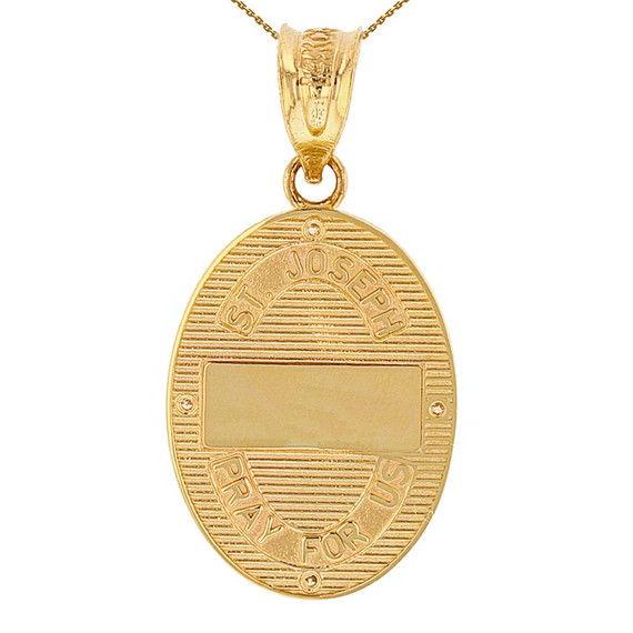 Two Tone Solid Yellow Gold Saint Joseph Diamond Oval Medallion Pendant Necklace 1.16" (29 mm)