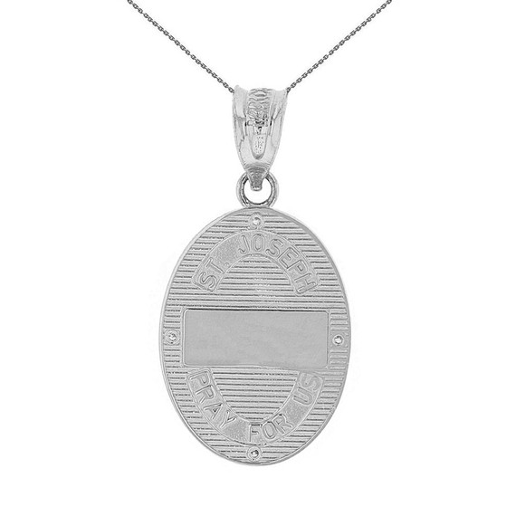 Solid White Gold Saint Joseph Diamond Oval Medallion Pendant Necklace 1.02"  (25  mm)