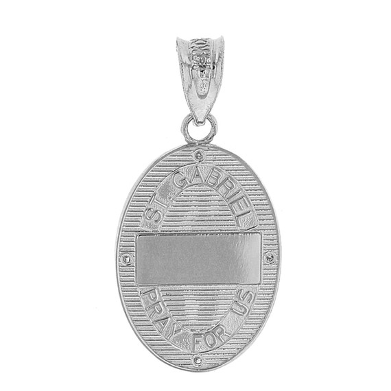 Solid White Gold Archangel Saint Gabriel Diamond Oval Medallion Pendant Necklace 1.19" (  30 mm)