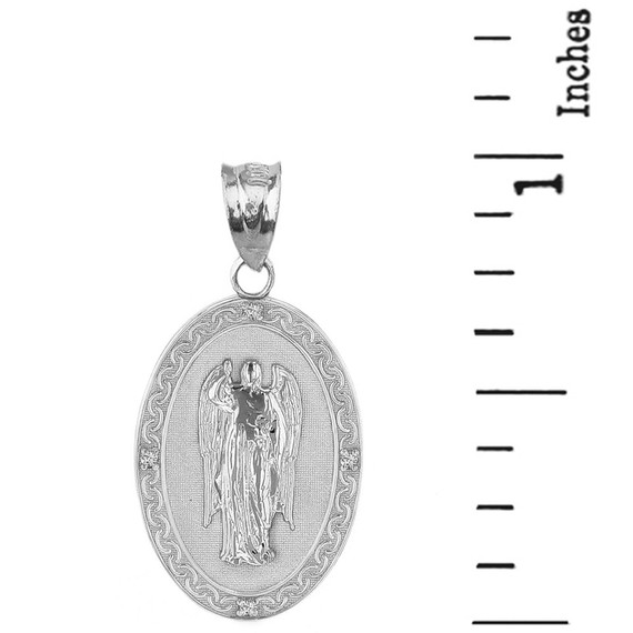 Sterling Silver Archangel Saint Gabriel CZ Oval Medallion Pendant Necklace  1.02" (25 mm)