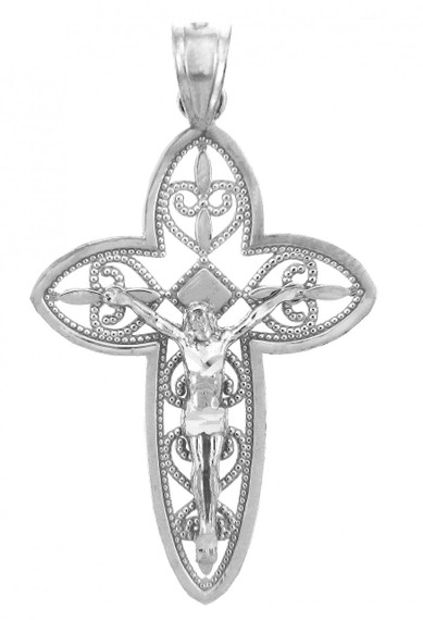 White Gold Crucifix Pendant - The Holy Trinity Crucifix