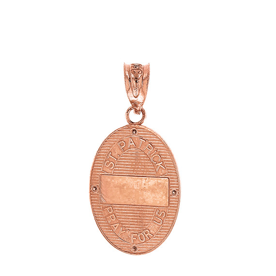 Solid Rose Gold Saint Patrick Diamond Oval Medallion Pendant Necklace 1.03" ( 26 mm)