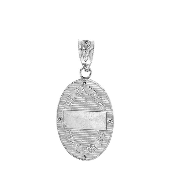 Solid White Gold Saint Patrick Diamond Oval Medallion Pendant Necklace 1.03" ( 26 mm)