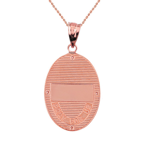 Two Tone Solid Rose Gold Greek Orthodox Saint Nectarios of Aegina Engravable Diamond Medallion Oval Pendant Necklace  1.18" (29 mm)