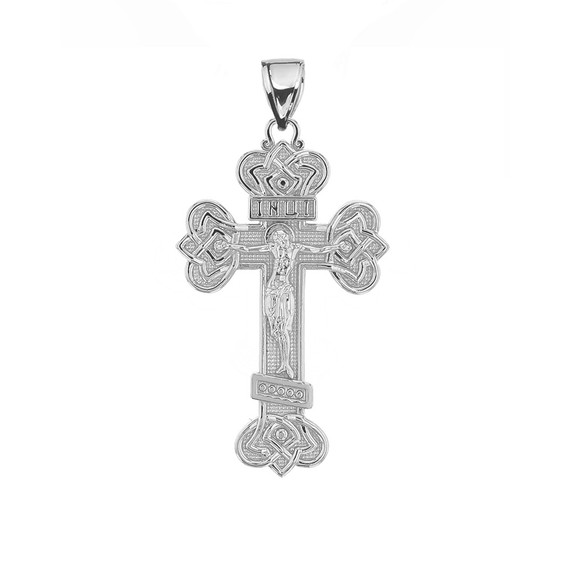 Sterling Silver Budded Eastern Orthodox Crucifix Cross Pendant Necklace