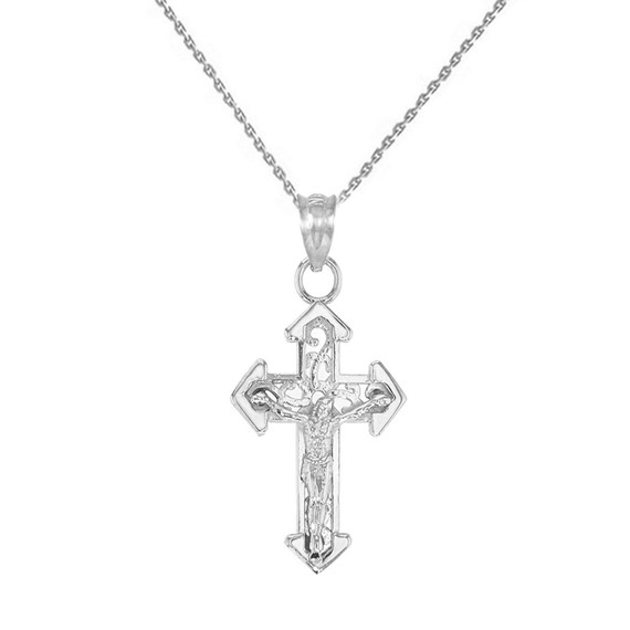 White Gold Dainty Fitchee Cross Pendant Necklace