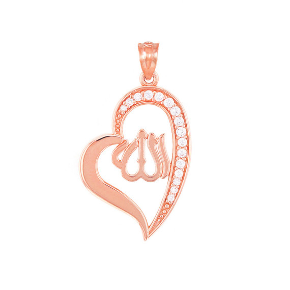 Rose Gold Diamond Allah Heart Pendant Necklace