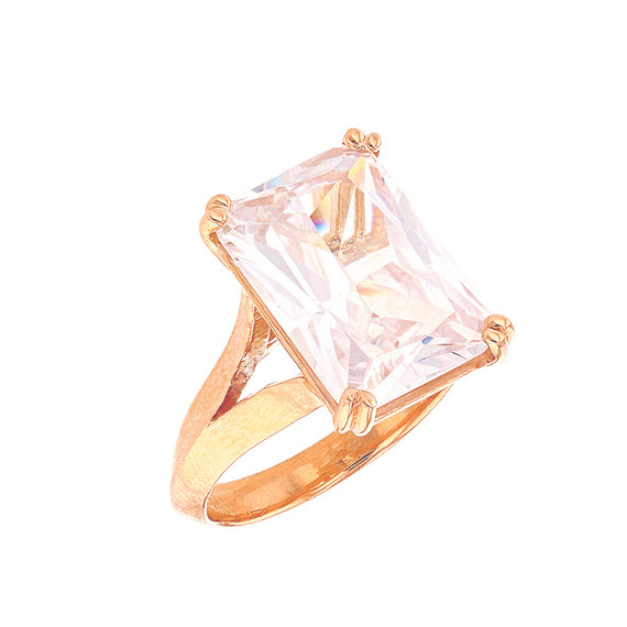 Rose Gold Solitaire Octagon Radiant Emerald Cut Cubic Zirconia  Engagement Ring