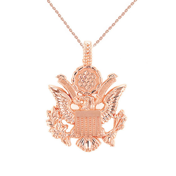 Rose Gold American Eagle Coat of Arms Pendant Necklace