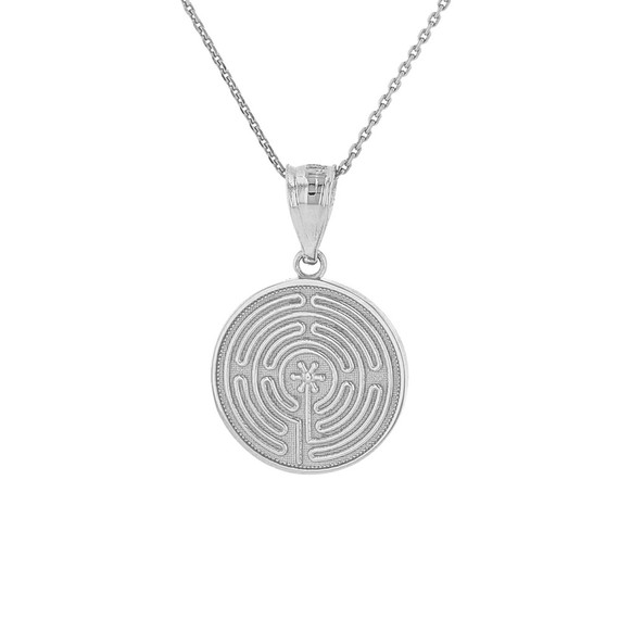 Sterling Silver Chartres Labyrinth Dainty Disc Medallion Pendant Necklace