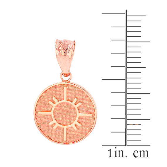 Solid Rose Gold Native American Geometric Sun Symbol Dainty Disc Medallion Pendant Necklace