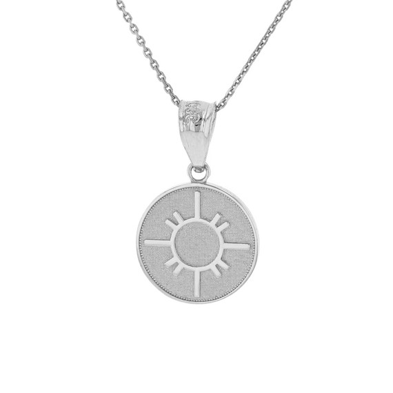 Solid White Gold Native American Geometric Sun Symbol Dainty Disc Medallion Pendant Necklace