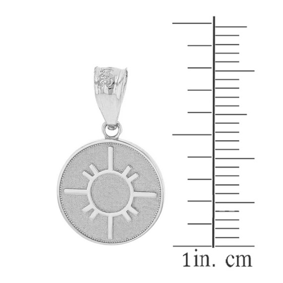 Solid White Gold Native American Geometric Sun Symbol Dainty Disc Medallion Pendant Necklace