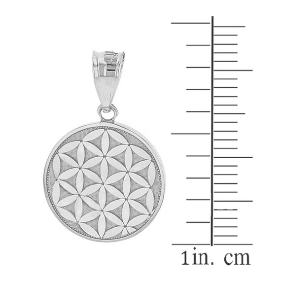 Solid White Gold Flower of Life Dainty Disc Medallion Pendant Necklace